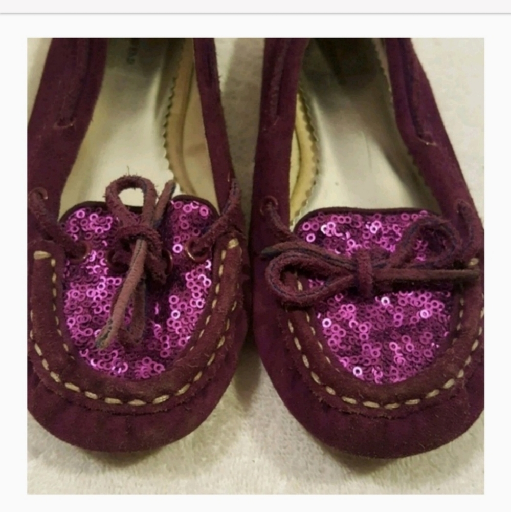 Lands End Girls Loafers Shoes - Purple Sequins Sz 2